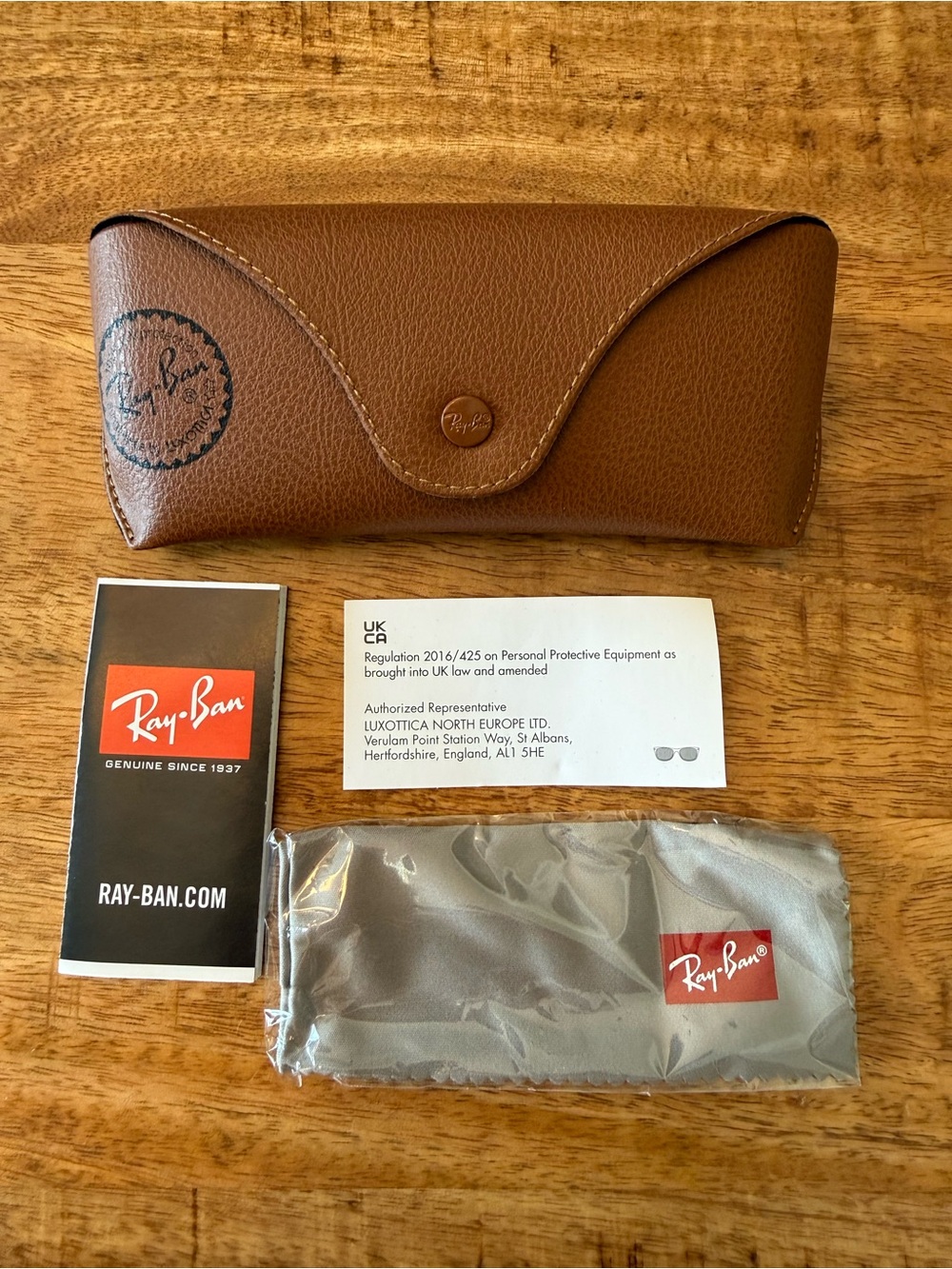 Ray-Ban Brown Leather Eyewear Case with Accessories
